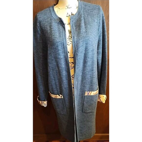 Chicos Womens Size Large 12 Long Line Duster Cardigan Set Blue Business Casual - Picture 1 of 8